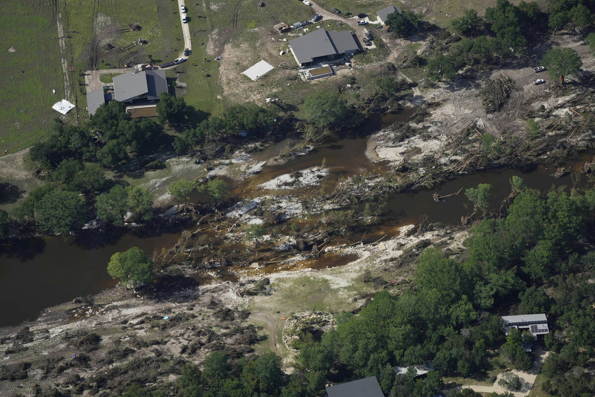 Damage is seen next to the Guadalupe River on Tuesday, July 8, 2025, after a flash flood swept ...