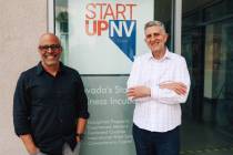 Amer Tadayon, left and Jeff Saling pose at StartUpNV headquarters Wednesday, July 16, 2025, in ...