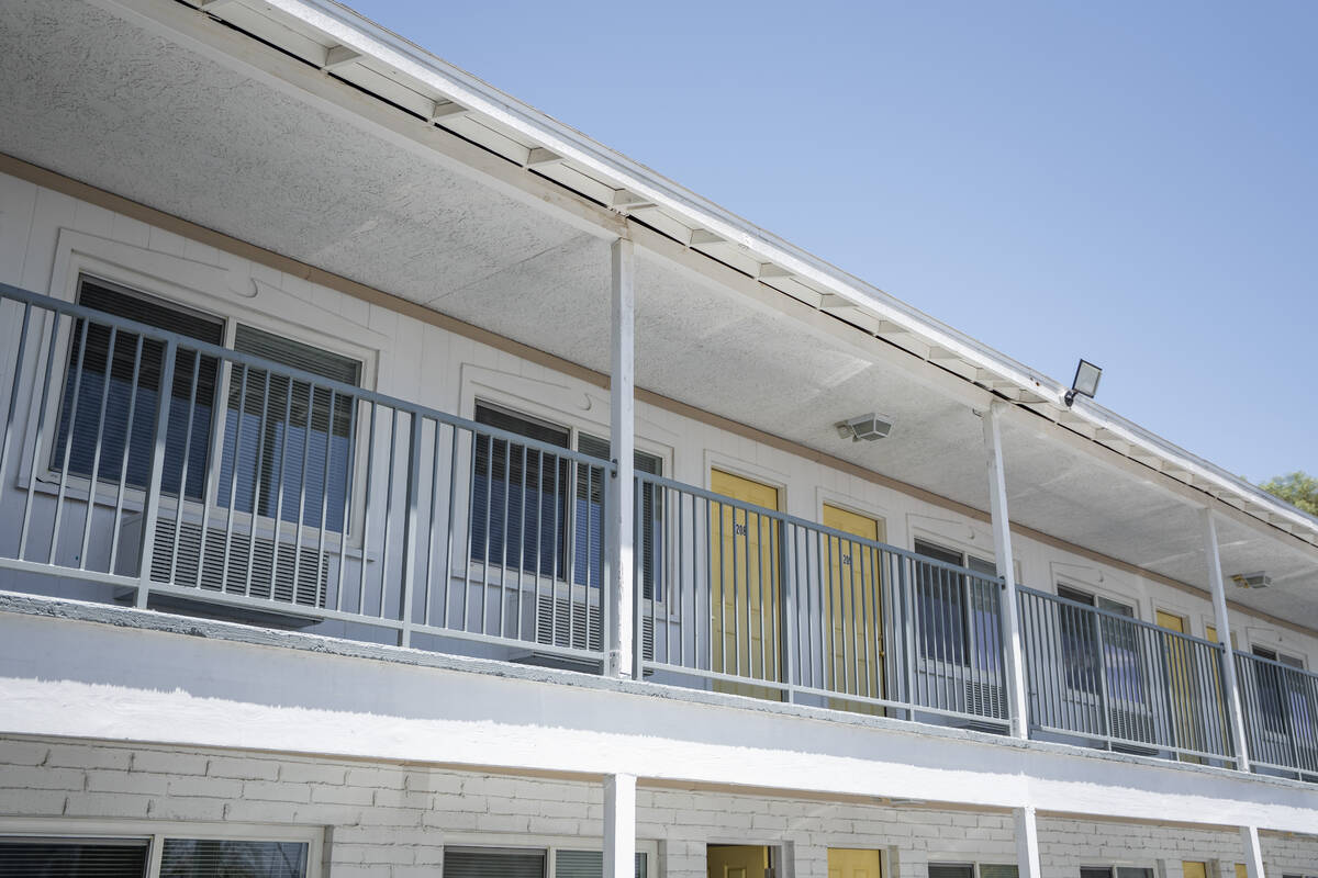 Hallways of the Clark County Navigation Center, a converted Motel 6, are shown in Las Vegas Jul ...