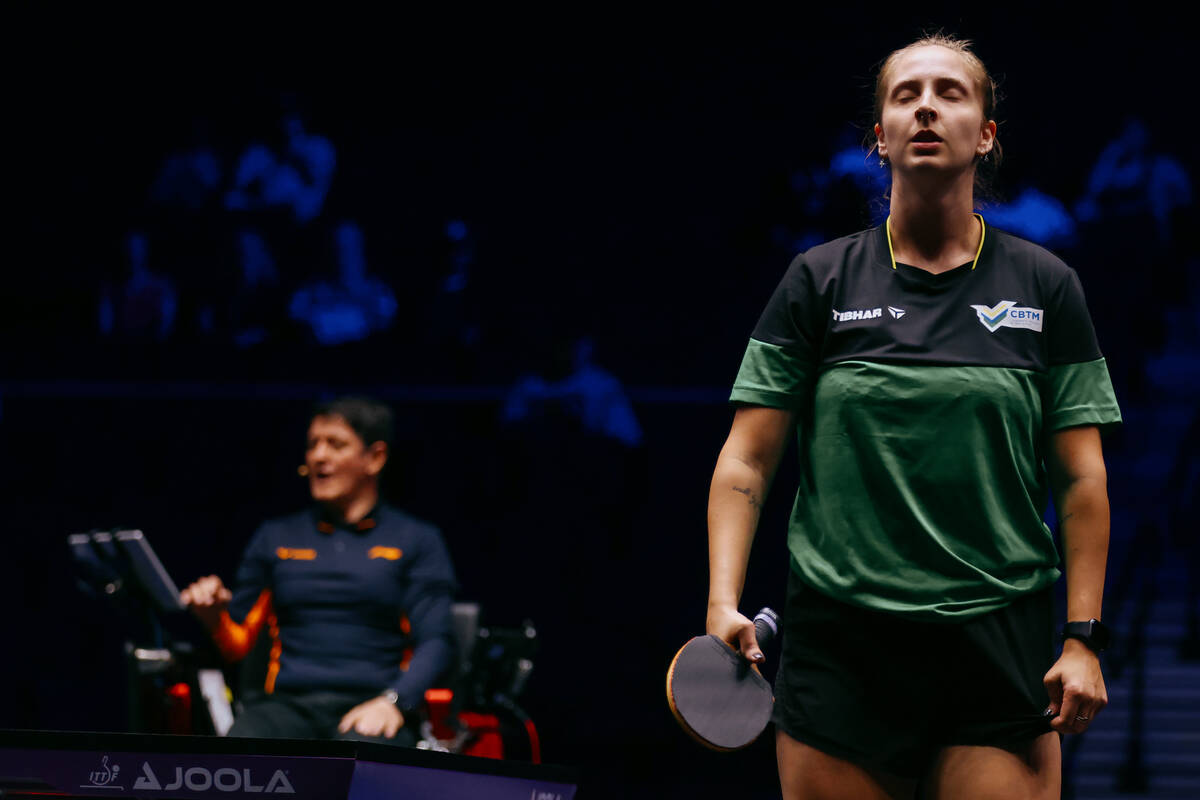 Danielle Rauen of Brazil reacts to losing a point against Karolina Pek of Poland during the Wom ...