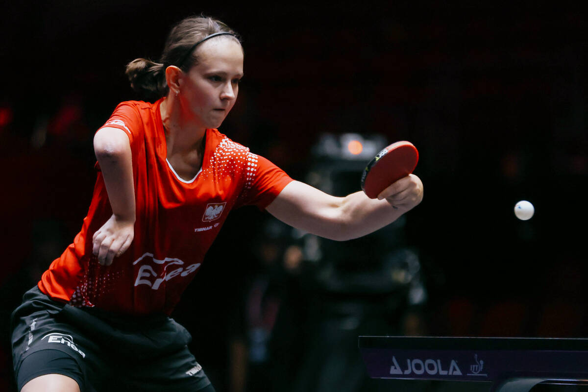 Karolina Pek of Poland plays against Danielle Rauen of Brazil during the Women’s Para Sh ...