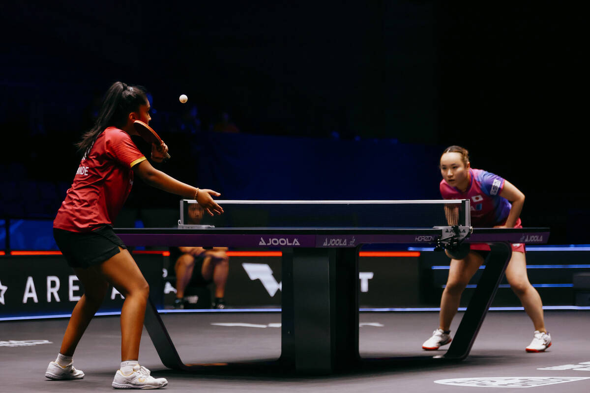 Prithika Pavade of France, left, plays against Mima Ito of Japan during the Women’s Sing ...