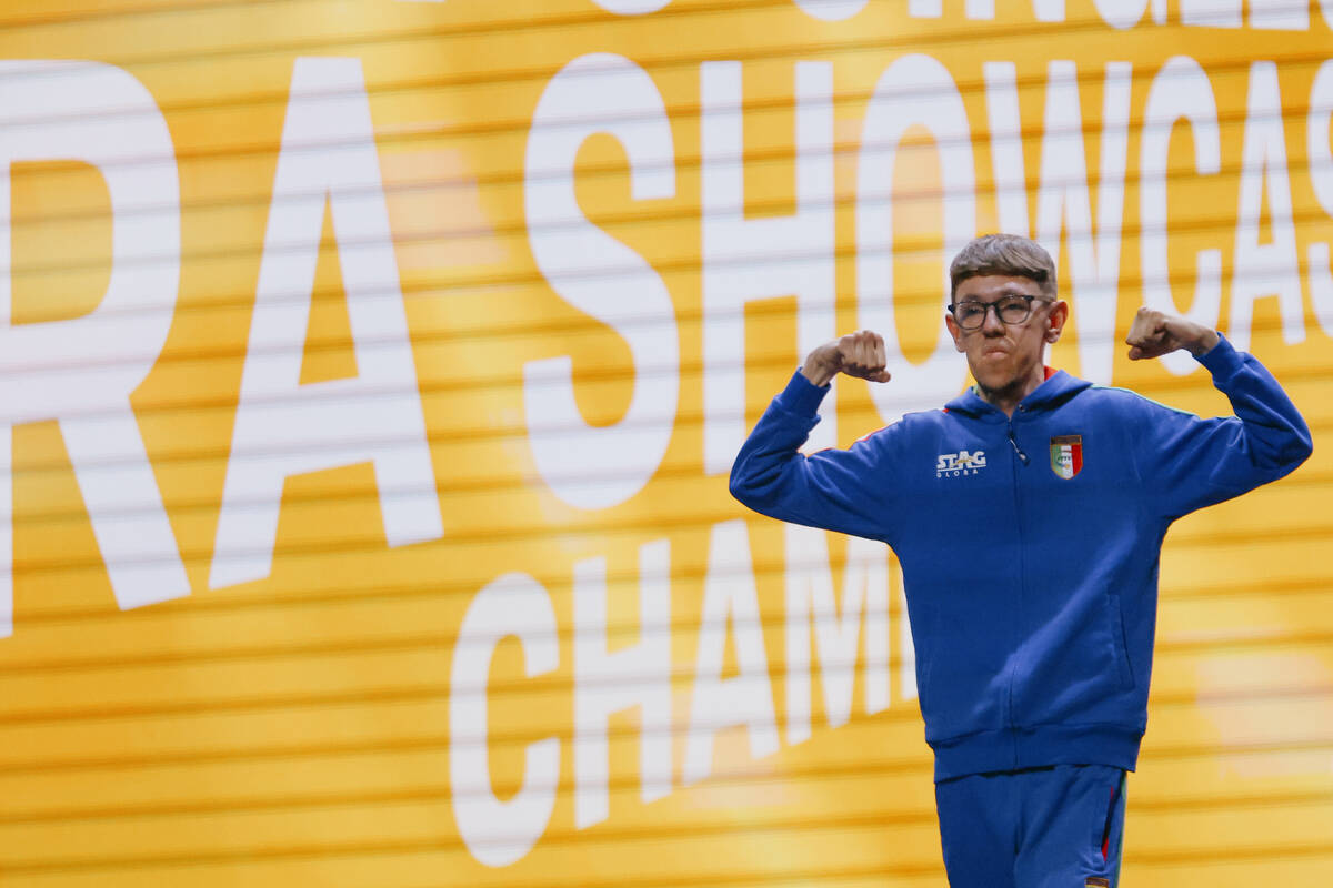 Matteo Parenzan of Italy celebrates his win in the Men’s Para Showcase Final in the Worl ...