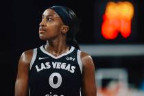 Las Vegas Aces guard Jackie Young during a WNBA basketball game between the Aces and Dallas Win ...