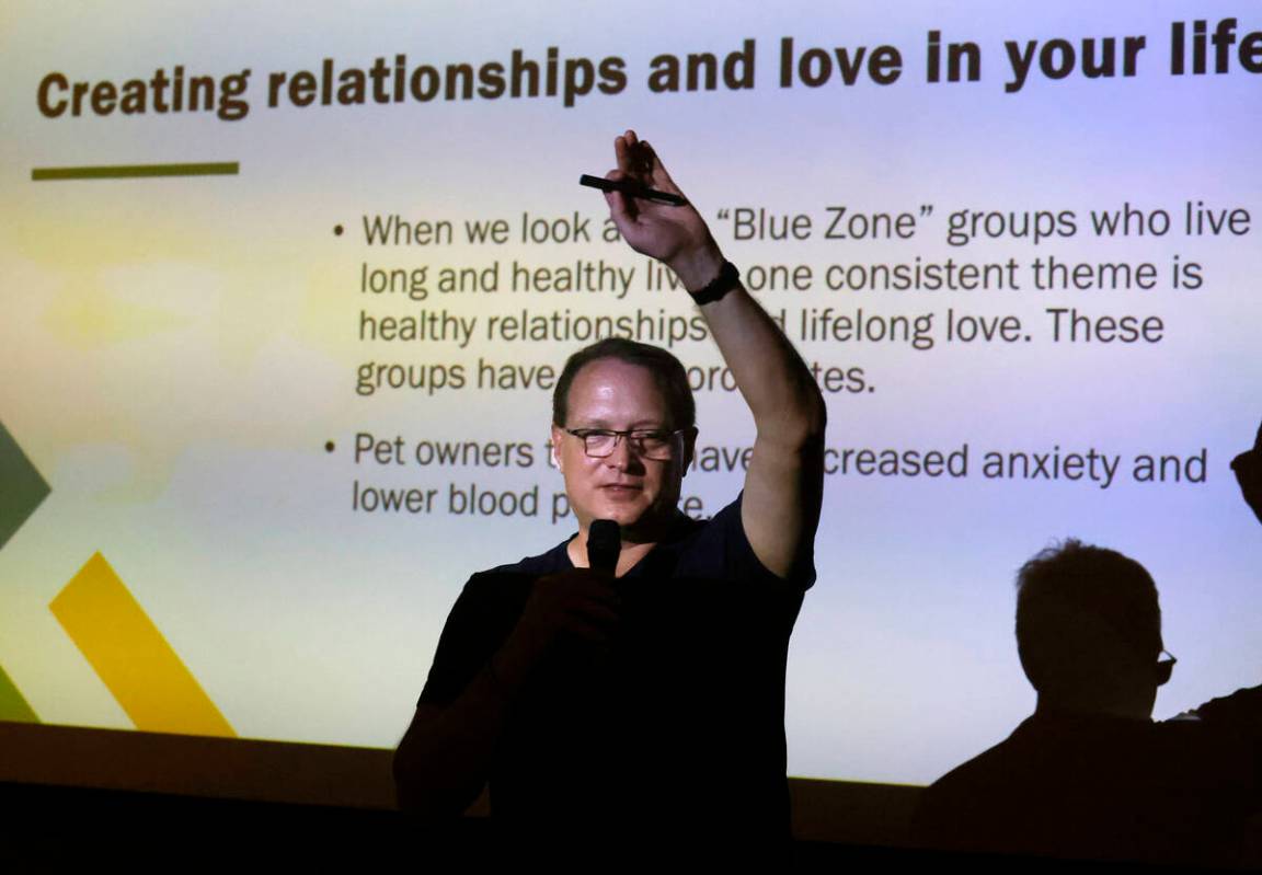 Dr. Dan Hecker, a guest speaker, speaks to residents at the retirement community Carnegie Heigh ...
