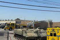 Crews respond to a fire Thursday, July 10, 2025, at Battlefield Vegas, 2771 Sammy Davis Jr. Dri ...