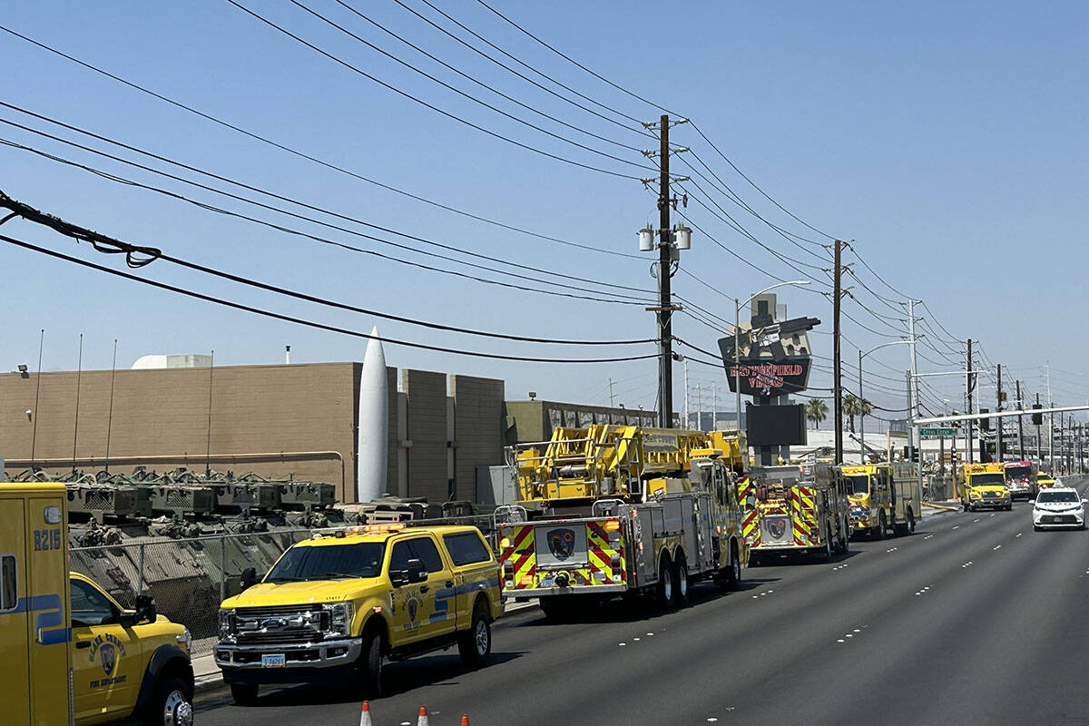 Crews respond to a fire Thursday, July 10, 2025, at Battlefield Vegas, 2771 Sammy Davis Jr. Dri ...