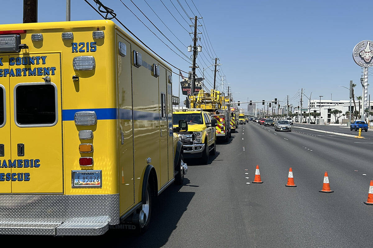 Crews respond to a fire Thursday, July 10, 2025, at Battlefield Vegas, 2771 Sammy Davis Jr. Dri ...