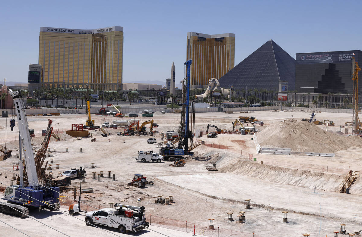 Construction is underway for the new $1.5 billion A's ballpark in Las Vegas, on Friday, July 11 ...