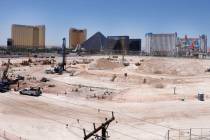 Construction is underway for the new $1.5 billion A's ballpark in Las Vegas, on Friday, July 11 ...