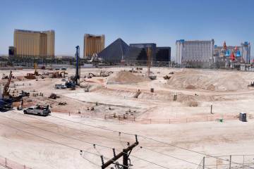 Construction is underway for the new $1.5 billion A's ballpark in Las Vegas, on Friday, July 11 ...