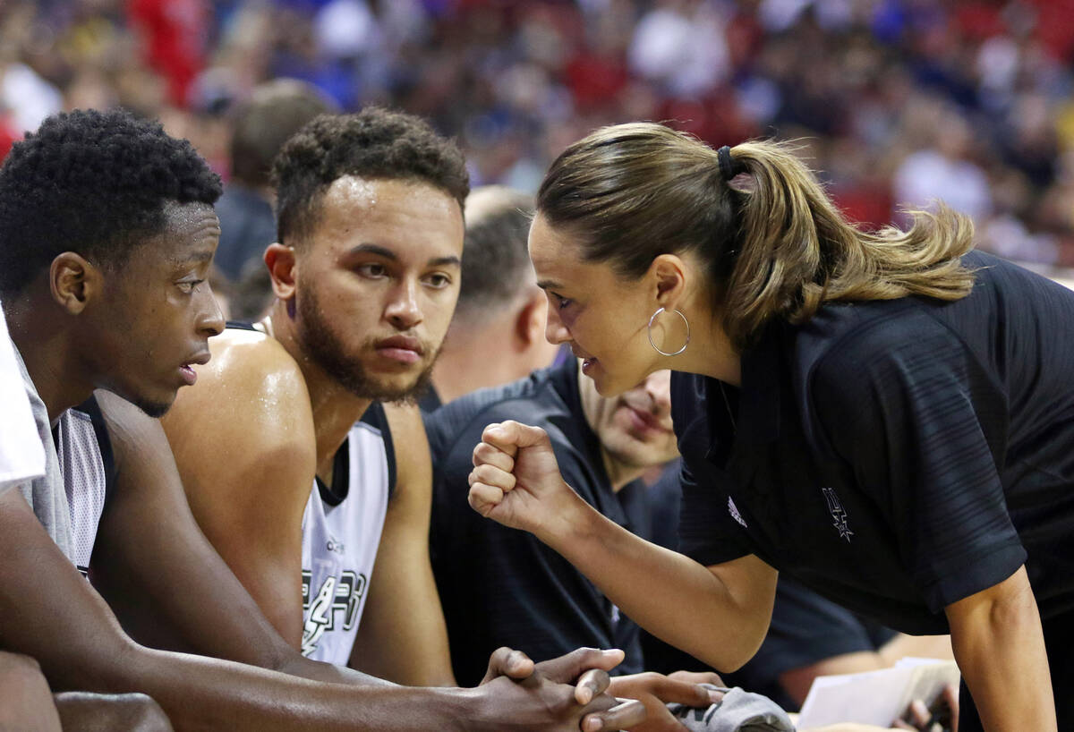 In this July 11, 2015, file photo, NBA Summer League head coach Becky Hammon talks with San Ant ...