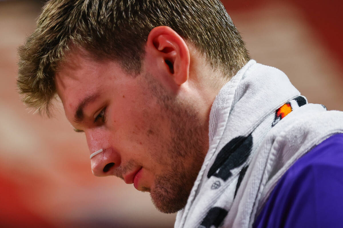 Utah Jazz forward Kyle Filipowski (22) speaks to ESPN at the halftime of a game against the Cha ...