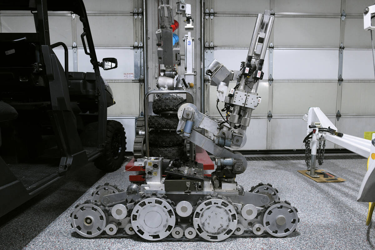 An older model of a Las Vegas Fire and Rescue Bomb Squad robot is seen Tuesday, July 8, 2025 in ...