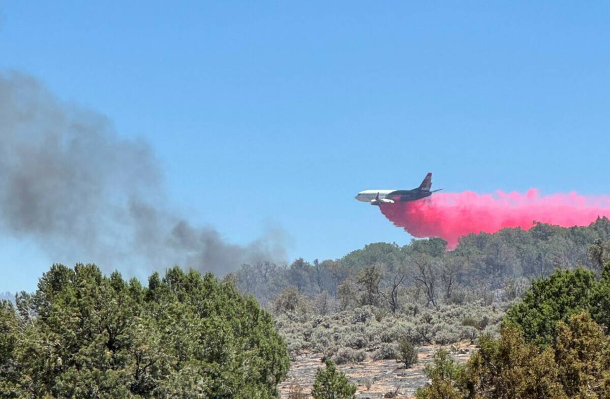 This photo shows aerial resources working to suppress a wildfire burning north of Grand Canyon ...