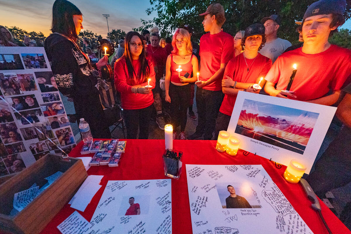 The candlelight vigil for Joey Perry at Ian Deutch Memorial Park on Friday night. (John Clausen ...