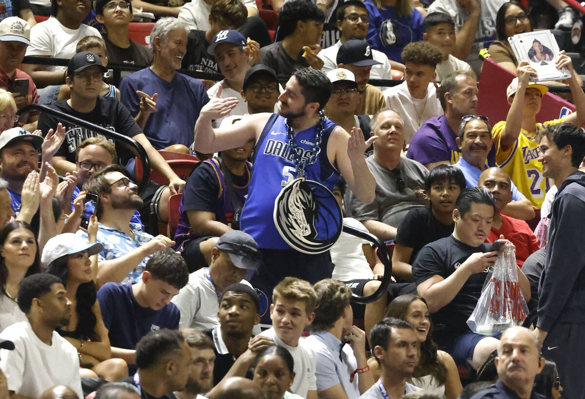 A Dallas Mavericks fan entertains the crowd during the third day of the NBA Summer League game ...