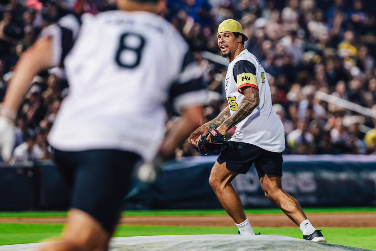 San Jose Sharks right winger Ryan Reaves eyes an opponent during a Battle For Vegas charity sof ...