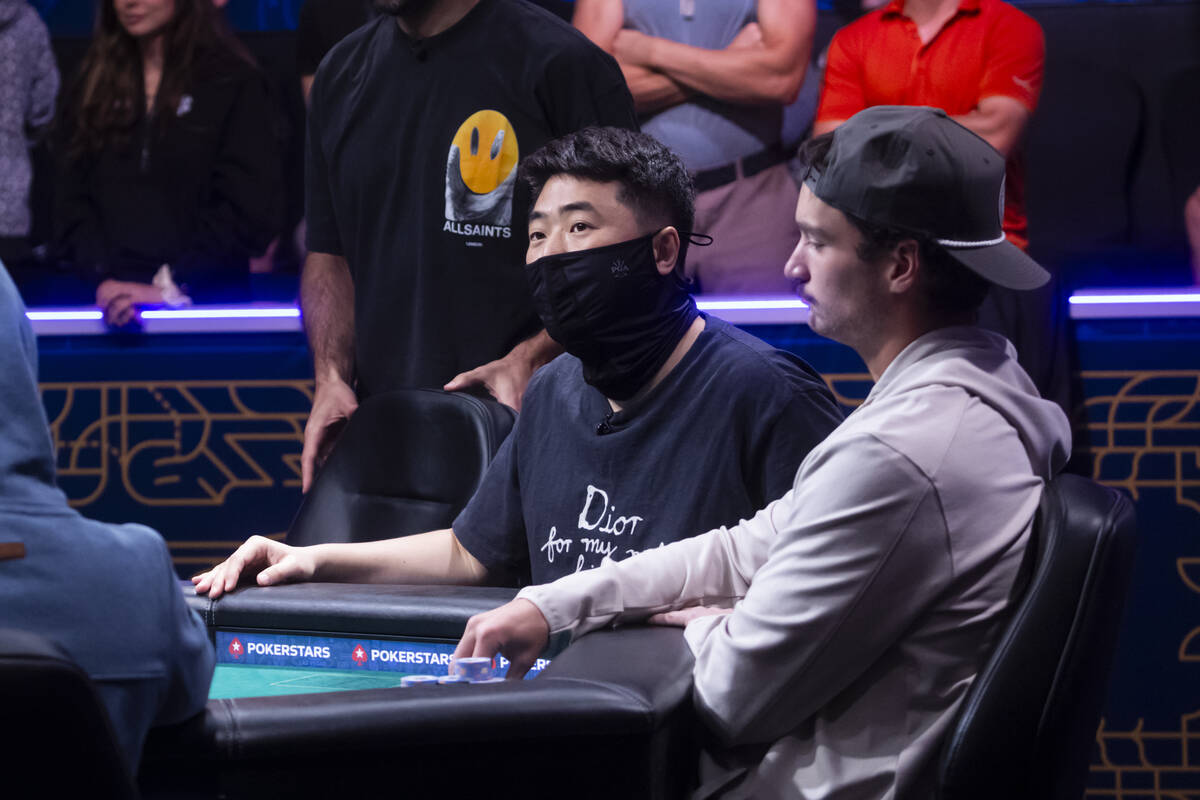 Daehyung Lee looks on during day 8 of the World Series of Poker Main Event at Horseshoe Las Veg ...