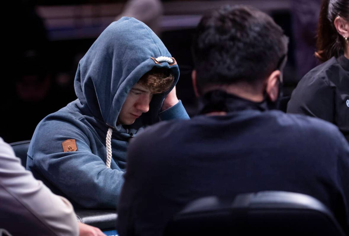 Daniel Iachan looks down during day 8 of the World Series of Poker Main Event at Horseshoe Las ...