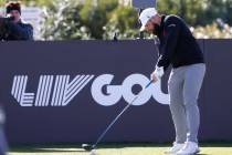 Tyrrell Hatton of team Legion XIII drives off the tee during the first round of LIV Golf Las Ve ...