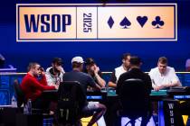 Players, from left, Kenny Hallaert,Sergio Veloso, Braxton Dunaway (facing away), Michael Mizrac ...