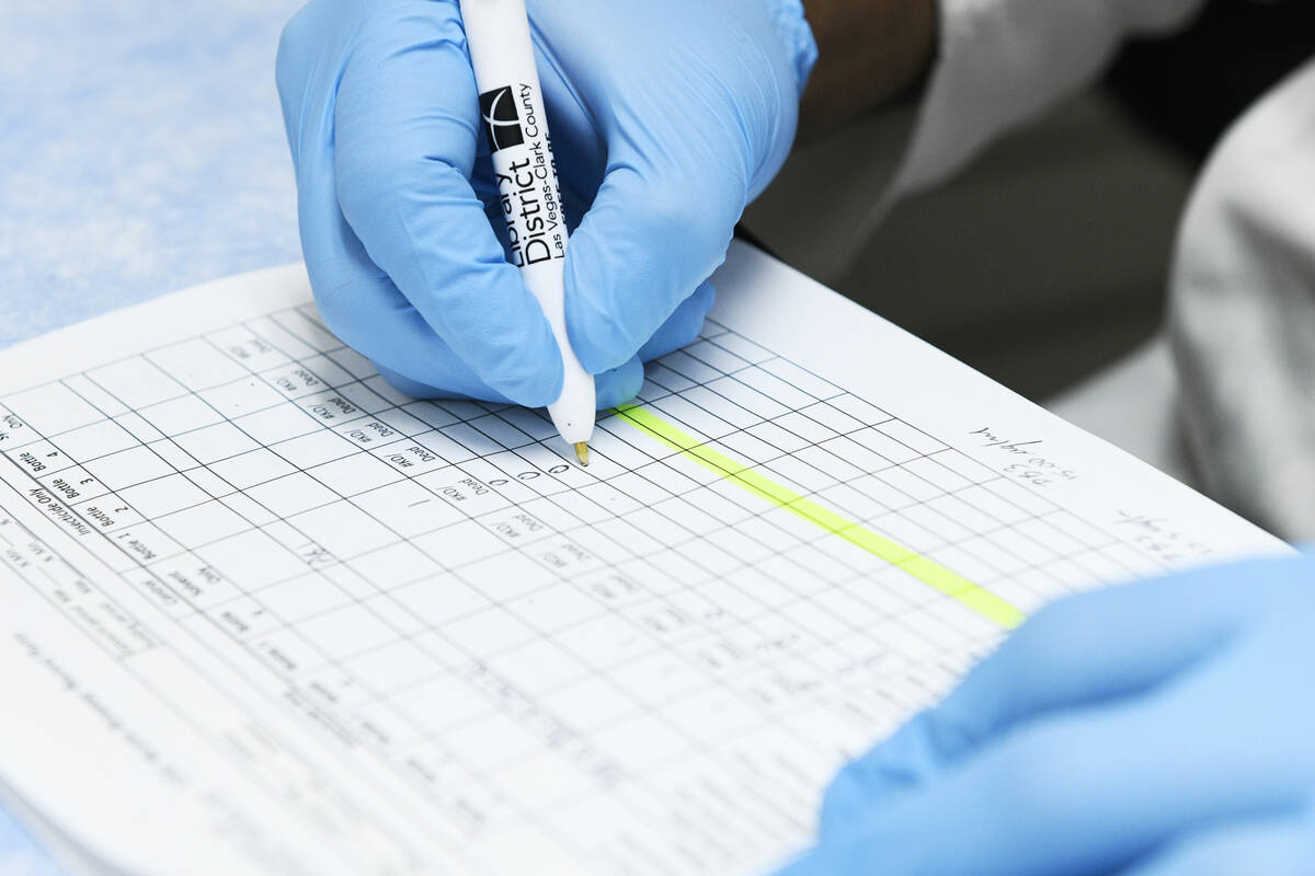 Trishan Wickramasinghe makes a notation during an experiment with mosquitos Tuesday, July 15, 2 ...