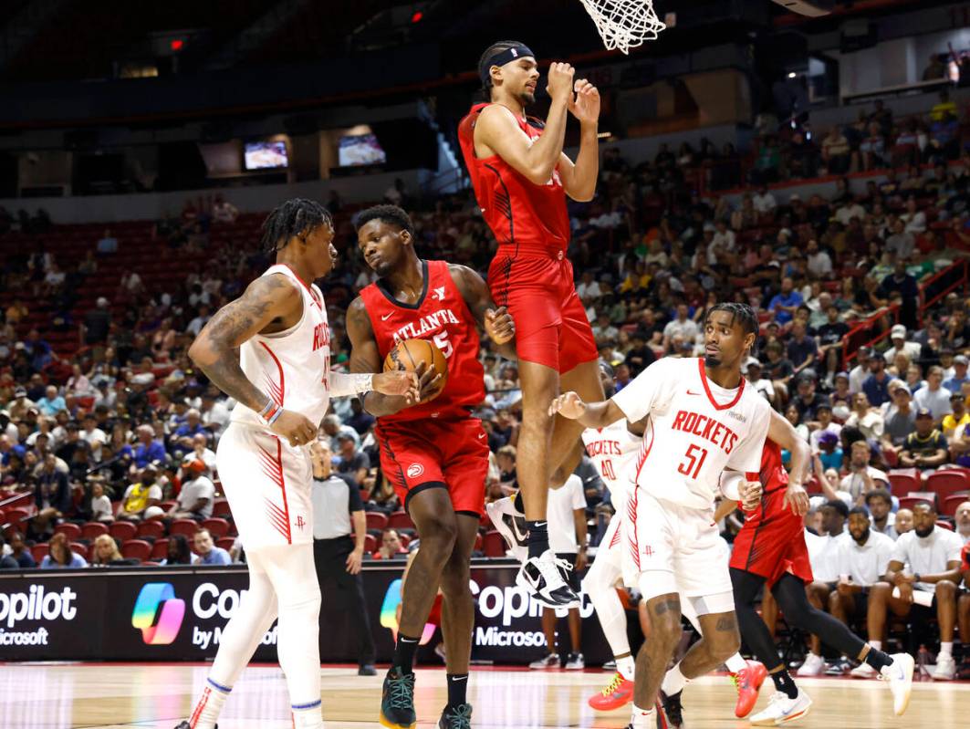 Atlanta Hawks forward Nell Joseph (35) grabs a rebound during the NBA Summer League game agains ...