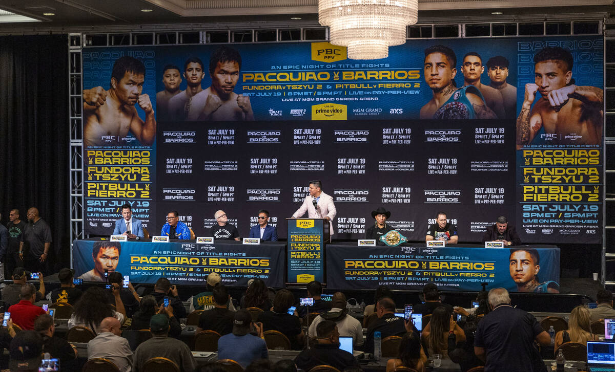 A press conference for the upcoming fight between Manny Pacquiao and Mario Barrios begins at th ...