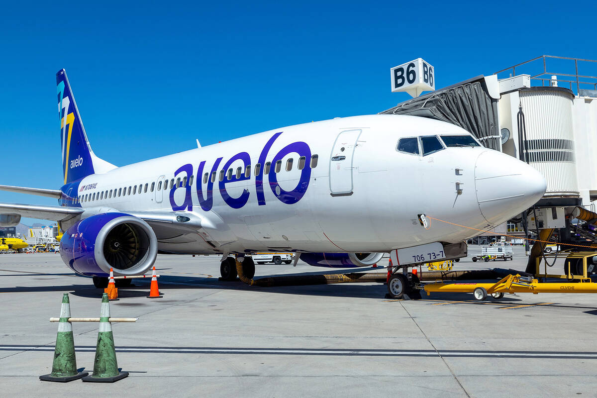Avelo Airlines at Harry Reid International Airport on Thursday, Sept. 7, 2023, in Las Vegas. (L ...