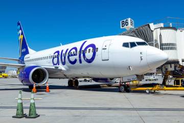 Avelo Airlines at Harry Reid International Airport on Thursday, Sept. 7, 2023, in Las Vegas. (L ...