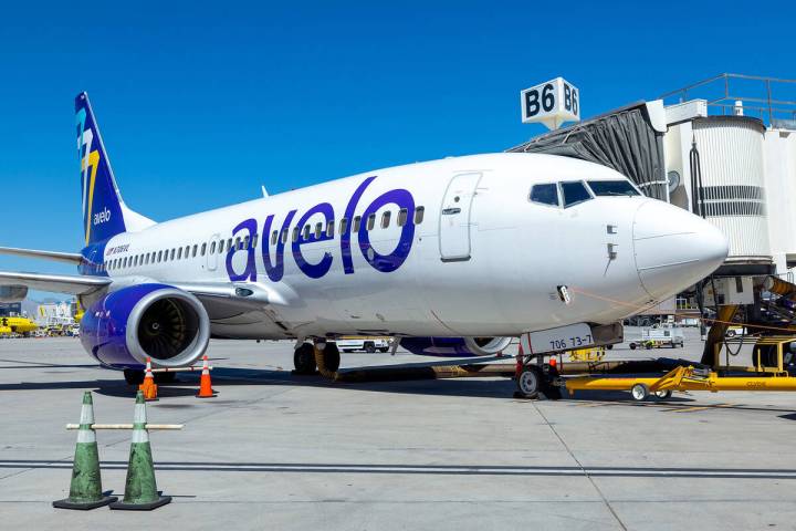 Avelo Airlines at Harry Reid International Airport on Thursday, Sept. 7, 2023, in Las Vegas. (L ...