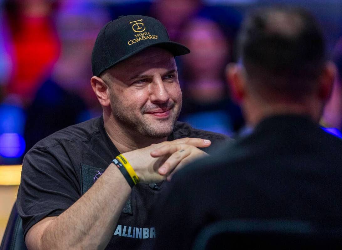 Michael Mizrachi of Miramar, Florida, is pleased as things are going his way on the final table ...