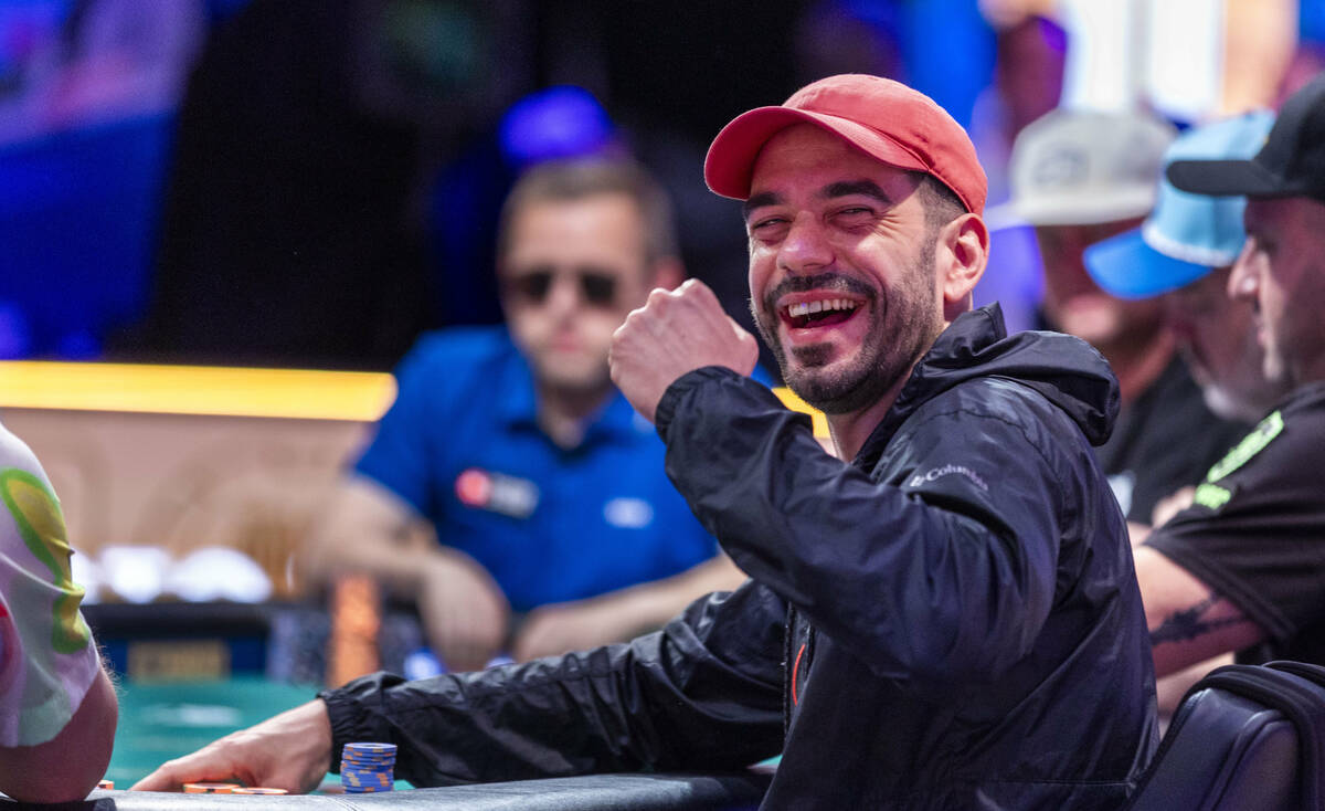 Luka Bojovic of Vienna is pleased as his supports chant for him on the final table during the W ...