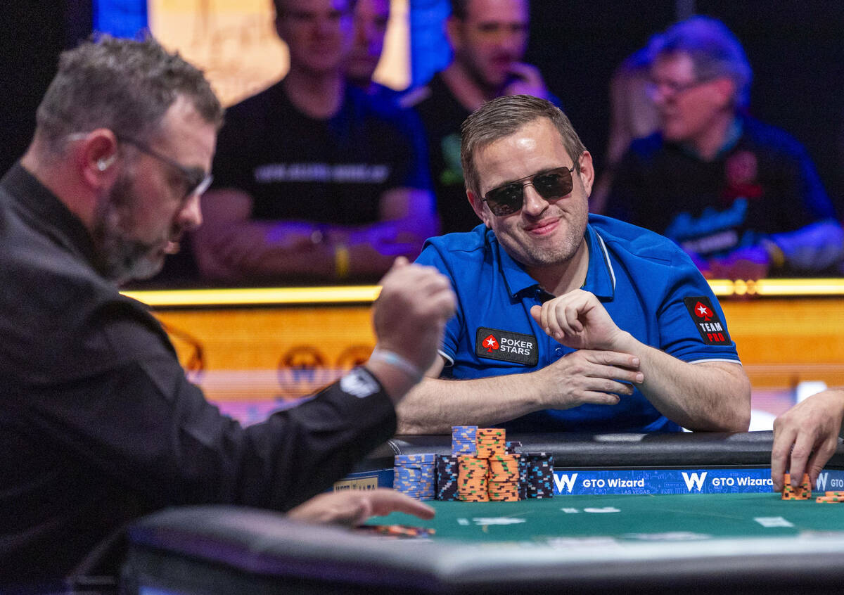 Kenny Hallaert of Belgium shows a bit of joy after taking another pot on the final table during ...