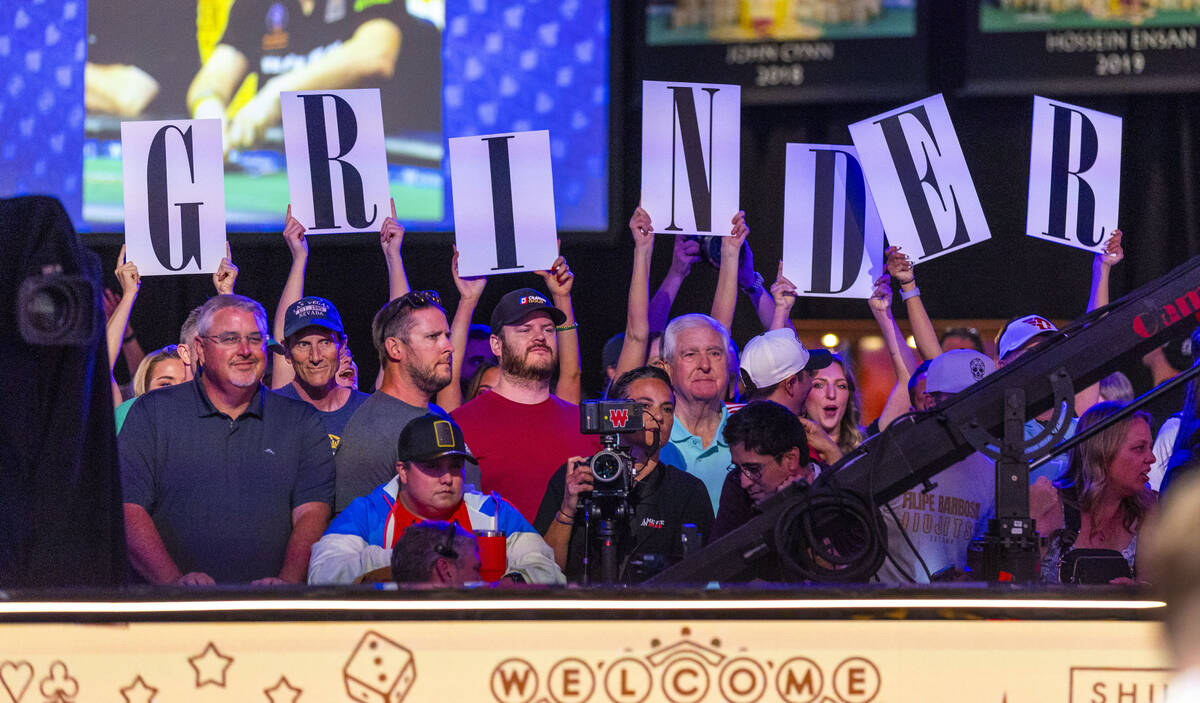 Supporters of Michael Mizrachi of Miramar, Florida, nicknamed "The Grinder," cheer hi ...