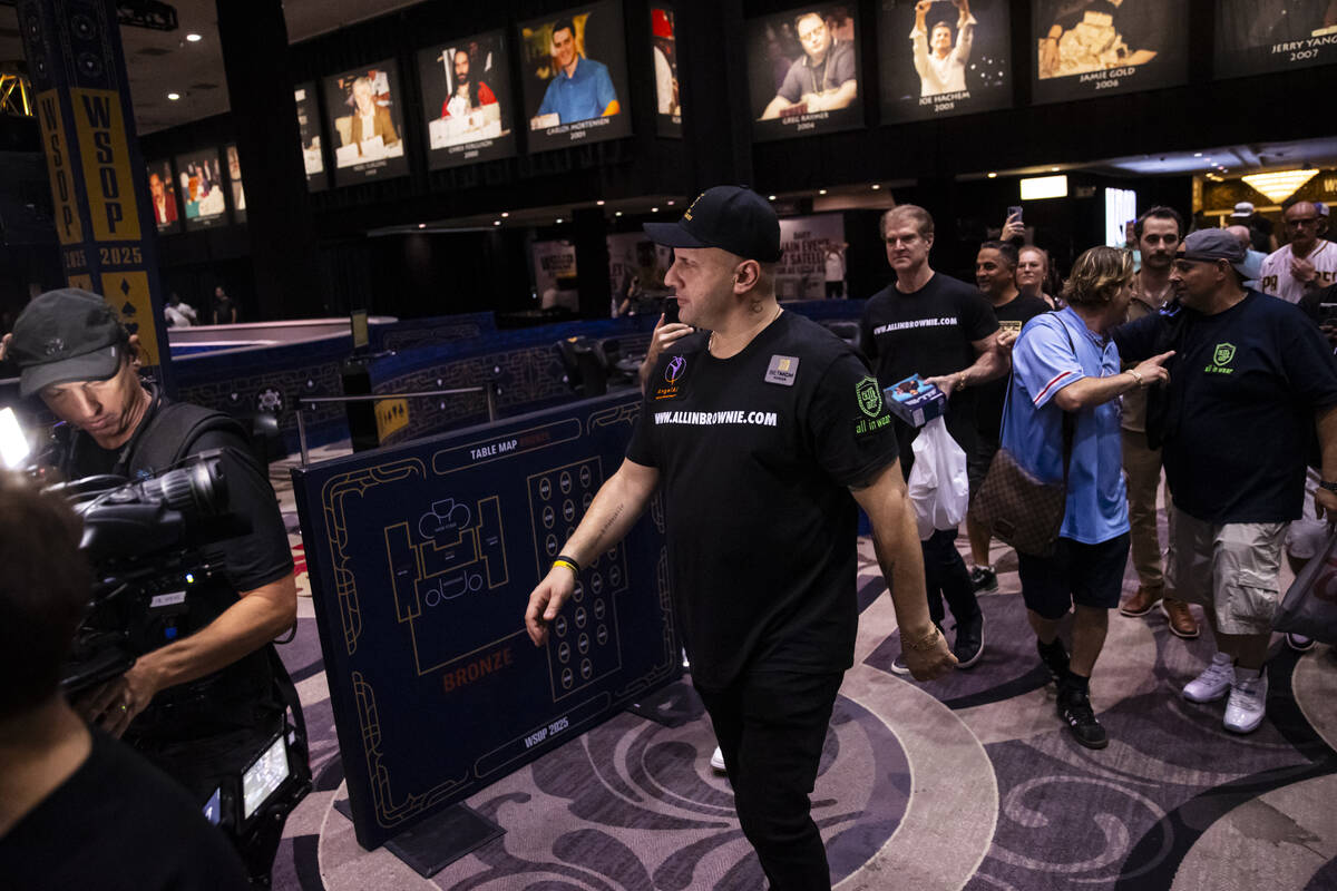 Michael Mizrachi arrives to compete as one of the remaining four players in the World Series of ...