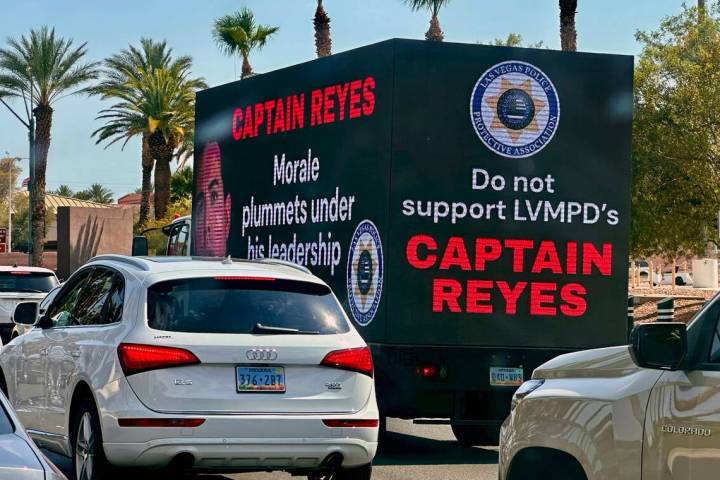 A video billboard truck criticizing Metropolitan Police Department Capt. Landon Reyes cruises L ...