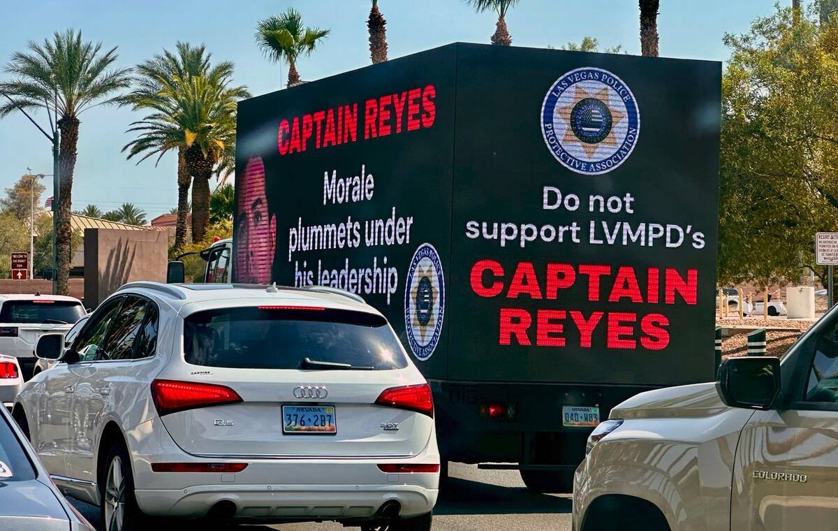 A video billboard truck criticizing Metropolitan Police Department Capt. Landon Reyes cruises L ...