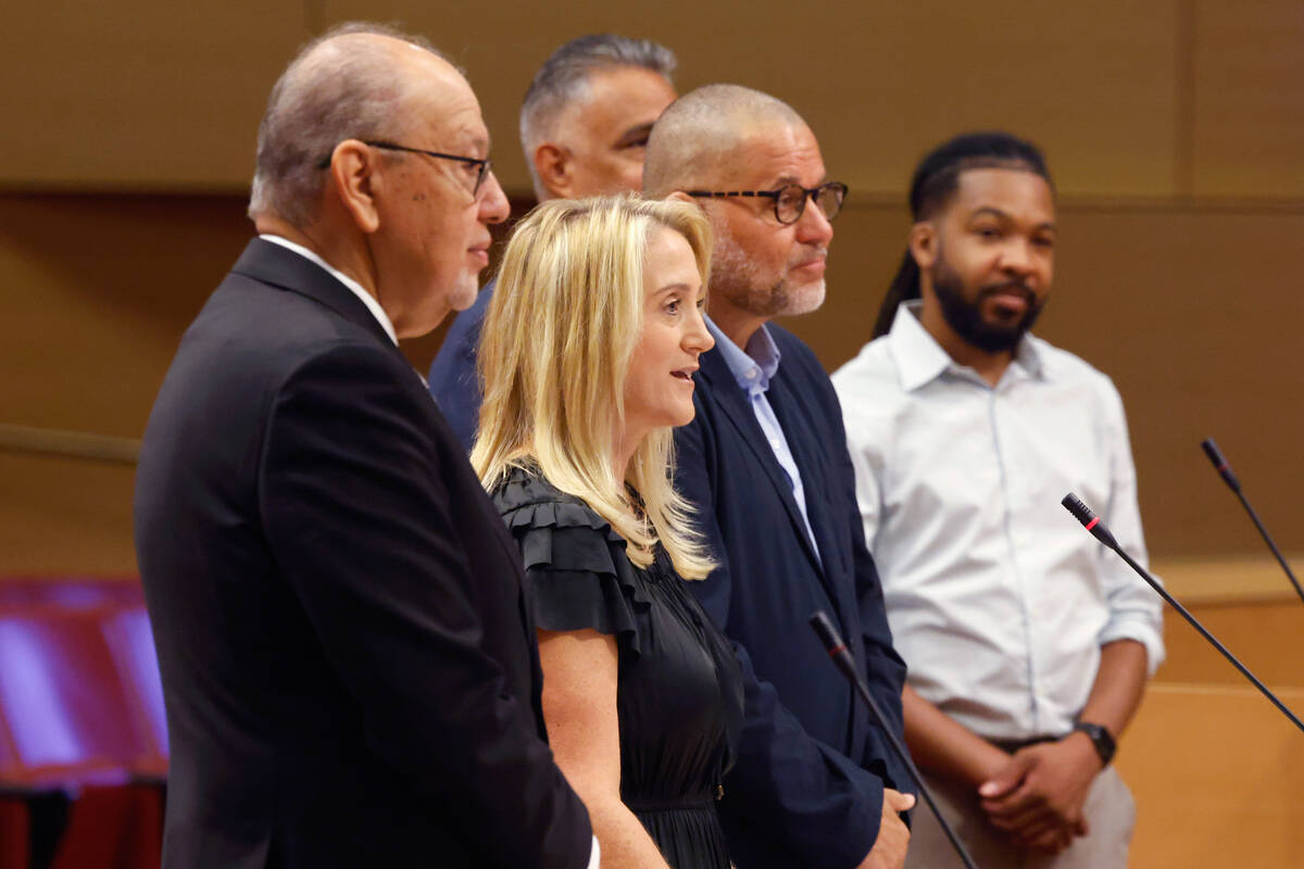 Jennifer Lazovich, center, representing McCormack Baron Salazar, Inc., speaks about the redevel ...