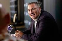 UNLV football head coach Dan Mullen answers questions at a news conference during Mountain West ...