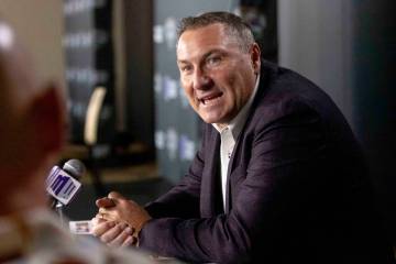 UNLV football head coach Dan Mullen answers questions at a news conference during Mountain West ...