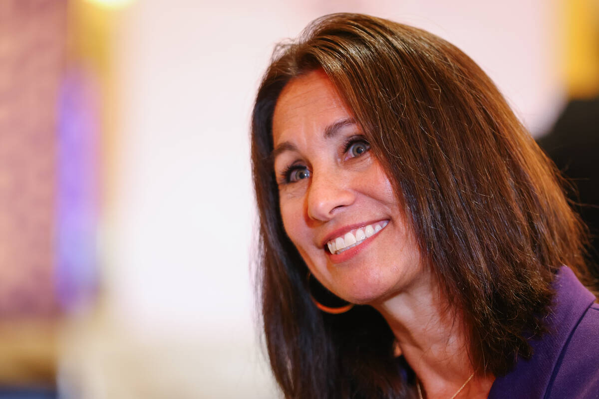 Mountain West Conference commissioner Gloria Nevarez speaks with the Review-Journal at Mountain ...