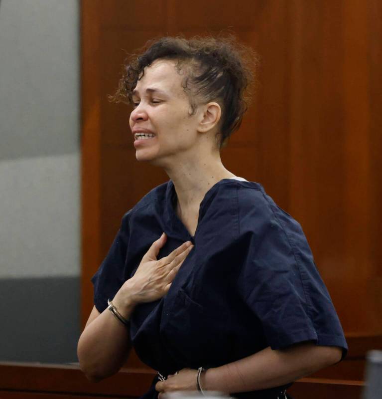 Devyn Michaels, who is accused of killing her boyfriend, protests her innocence at a hearing at ...