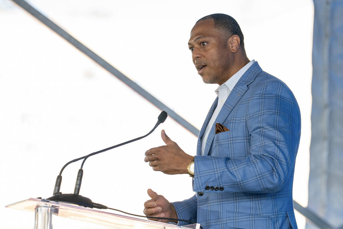 Ben Brooks Jr., a Haven for Hope graduate and CEO of Pay It Forward, delivers remarks during th ...
