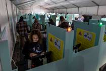 People cast their ballots on Election Day at the Nellis Crossing Shopping Mall on Tuesday, Nov. ...
