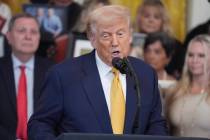 President Donald Trump speaks during a ceremony in the East Room of the White House, Wednesday, ...