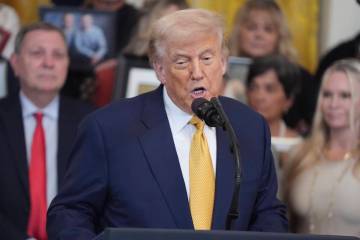 President Donald Trump speaks during a ceremony in the East Room of the White House, Wednesday, ...