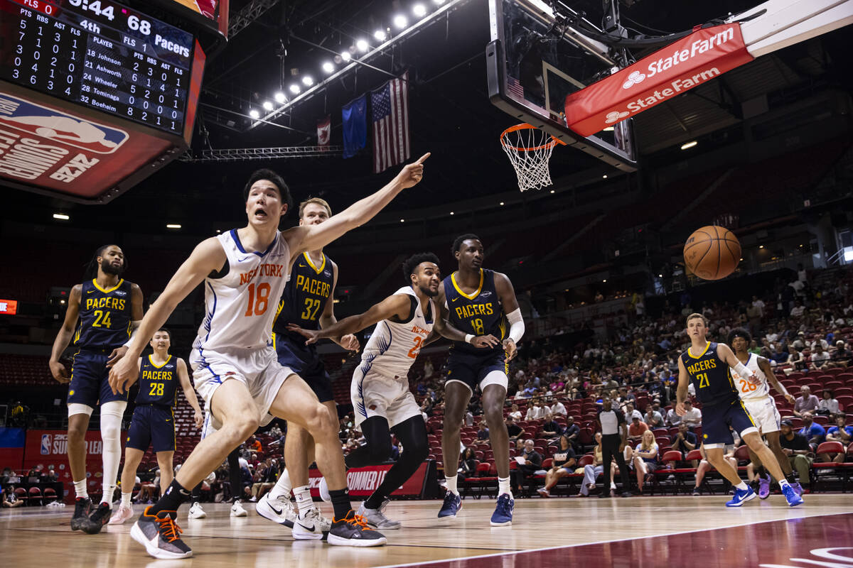 New York Knicks and Indiana Pacers players react as the ball goes out of bounds during an NBA S ...
