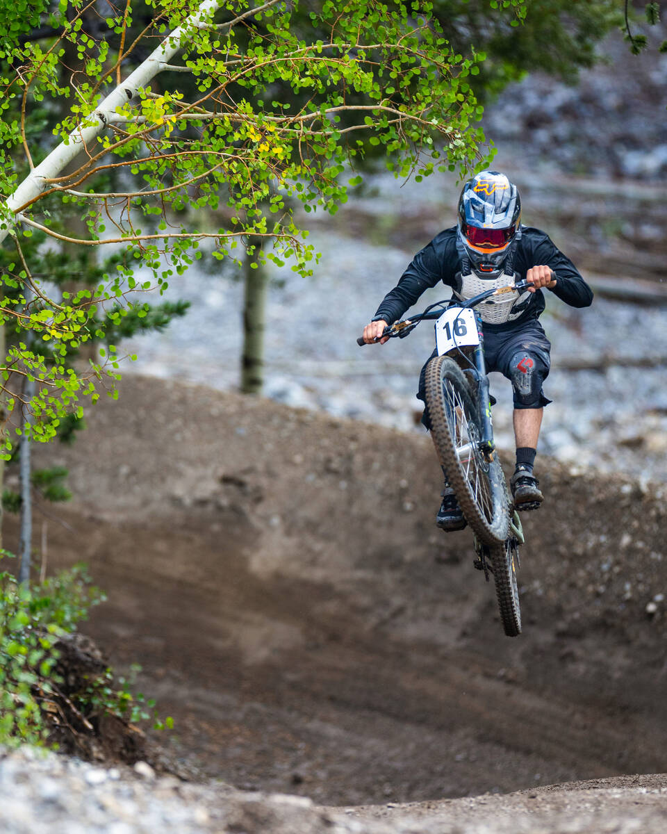 Men's elite rider Jacob Solis catches some big air on the bottom of the course during the Viva ...